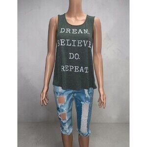 Dream Believe Do Repeat Graphic Tank Top Medium Boho Inspirational Tunic